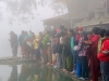 Devotees line up for morning prayers at Hanumanghat